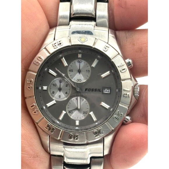 Fossil Watch Blue CH-2331 Men's 42mm Gray Dial Chronograph Diver Watch Wide Link - Picture 14 of 16